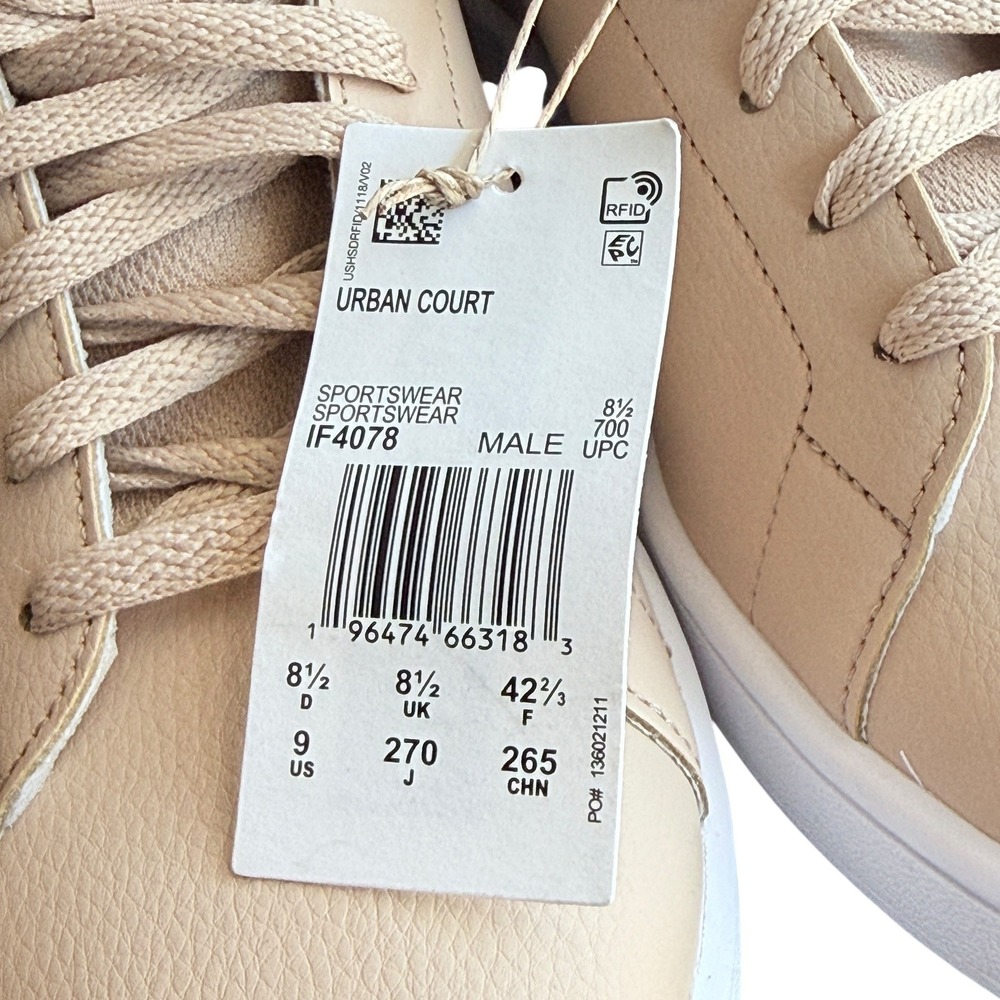 Adidas Urban Court Sneakers Tan White Casual Low Top IF4078 Mens Size 9 NEW - Picture 5 of 16